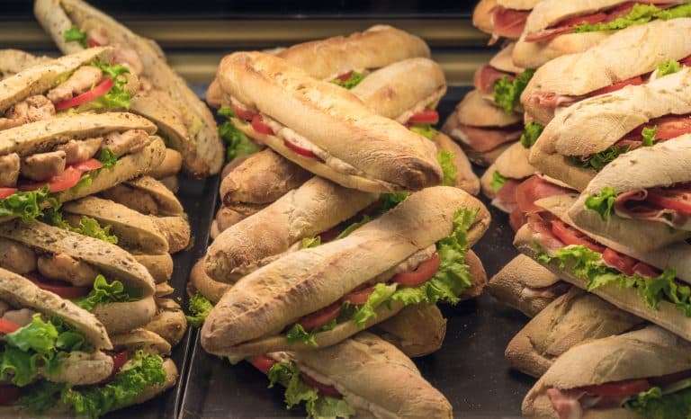 Sandwiches lying on the storefront